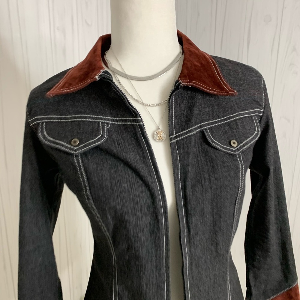 Black denim and brown suede jacket - Picture 2 of 3